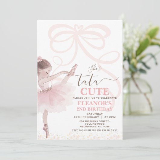 Invitation Ballet Rose Girls Bow Tutu Ballerina 2e anniversai (Debout devant)