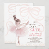 Invitation Ballet Rose Girls Bow Tutu Ballerina 2e anniversai (Devant / Derrière)