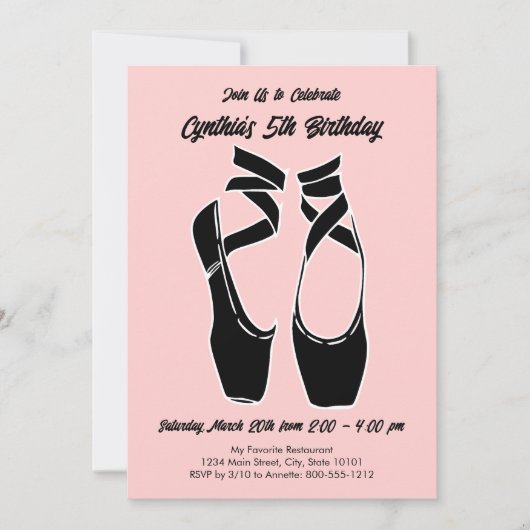 Invitation Ballet rose minimaliste fête d'anniversaire (Devant)
