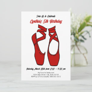 Invitation Ballet Rouge minimaliste Pointe Chaussures Anniver
