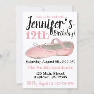 Invitation Ballet Slipper Danse Chaussure Anniversaire Fête C