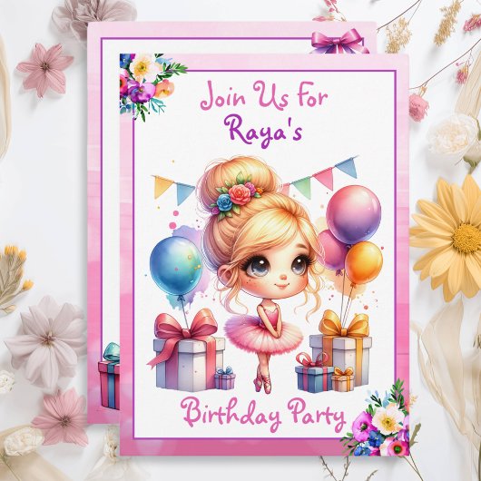 Invitation Ballet Thématique Fête d'anniversaire de la fille