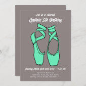 Invitation Ballet vert minimaliste fête d'anniversaire (Devant / Derrière)