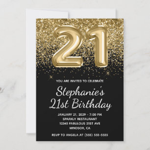 Invitation Ballo n noir avec paillettes d'or brillantes pour