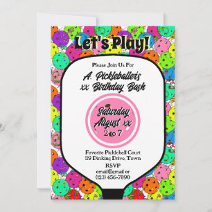 Invitation Balloirs de la fête de Pickleball Confetti Pink Ph