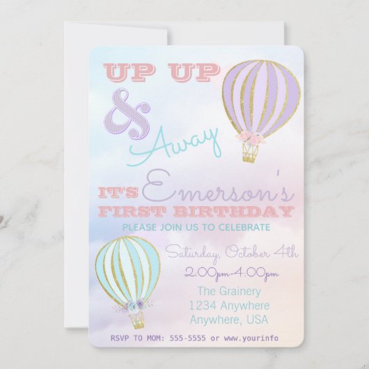 Invitation Ballon à air chaud, anniversaire de naissance (Devant)