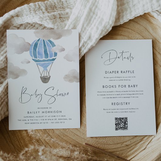 Invitation Ballon à air chaud bleu tout en un Baby shower