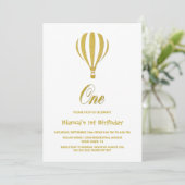 Invitation Ballon à Air Chaud Doré Fête de 1er Anniversaire (Debout devant)