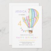 Invitation Ballon à air chaud Pastel aquarelle pour enfants (Devant / Derrière)