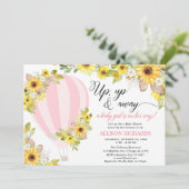 Invitation Ballon à air chaud rose jaune tournesol fille bébé (Debout devant)