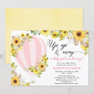 Invitation Ballon à air chaud rose jaune tournesol fille bébé
