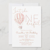 Invitation Ballon à air chaud rose superbement fille 1er anni (Devant)