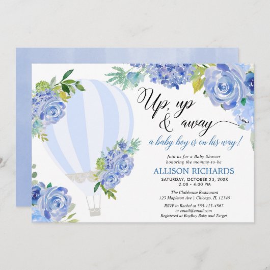 Invitation Ballon à air chaud vers le haut et vers le bas bab (Devant / Derrière)