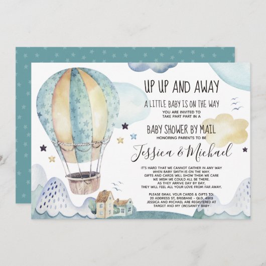 Invitation Ballon à air chaud vers le haut et vers l'extérieu (Devant / Derrière)