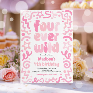 Invitation Ballon à confettis Four Ever Wild 4e anniversaire