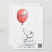 Invitation Ballon Anniversaire Adorable avec Bébé Éléphant (Dos)