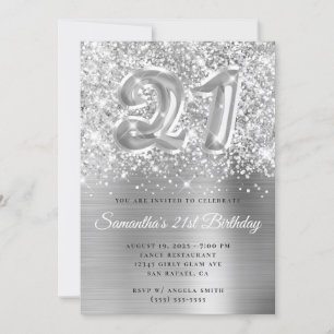 Invitation Ballon Argent Pailleté Anniversaire 21 Ans