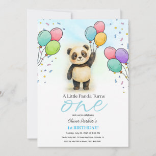 Invitation Ballon Bébé Panda Fête 1er Anniversaire Bleu