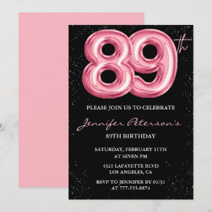 Invitation Ballon Black Pink Glam 89e anniversaire