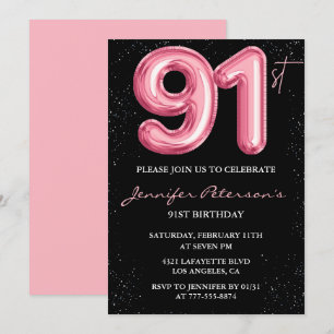 Invitation Ballon Black Pink Glam 91e anniversaire