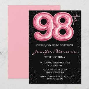 Invitation Ballon Black Pink Glam 98e anniversaire
