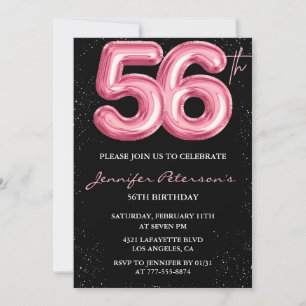 Invitation Ballon Black Pink Glam Glitter 56e anniversaire