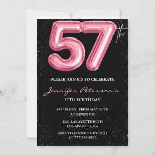 Invitation Ballon Black Pink Glam Glitter 57e anniversaire