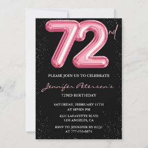Invitation Ballon Black Pink Glam Glitter 72e anniversaire