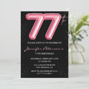 Invitation Ballon Black Pink Glam Glitter 77e anniversaire