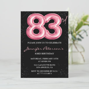 Invitation Ballon Black Pink Glam Glitter 83e anniversaire