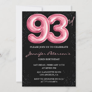 Invitation Ballon Black Pink Glam Glitter 93e anniversaire