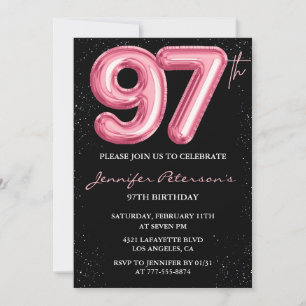 Invitation Ballon Black Pink Glam Glitter 97e anniversaire