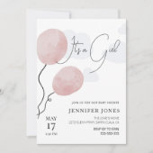 Invitation Ballon blanc rose c'est une fille (Devant)