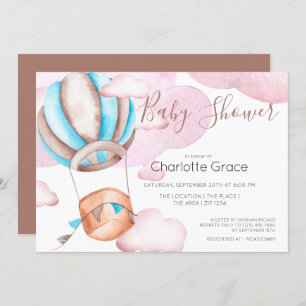 Invitation Ballon Bleu À Air Chaud Dans Le Baby shower Des Nu