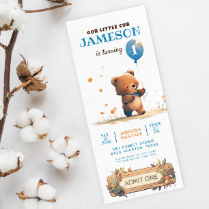 Invitation Ballon bleu ours en peluche Béary premier annivers