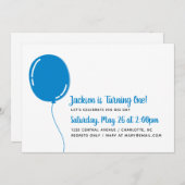 Invitation Ballon bleu simple moderne fête d'anniversaire (Devant / Derrière)