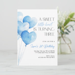 Invitation Ballon Cœur Bleu 3e Anniversaire