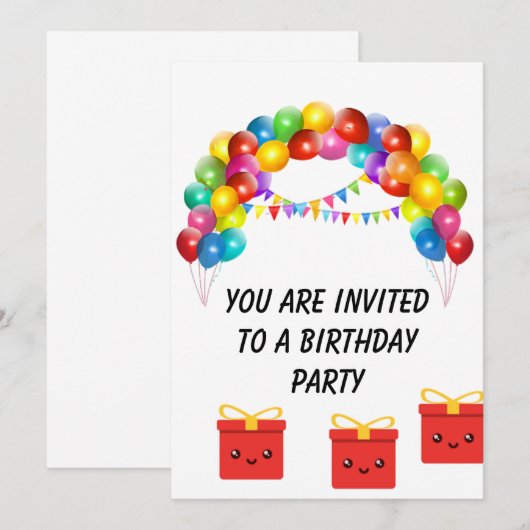 Invitation Ballon coloré (Devant / Derrière)