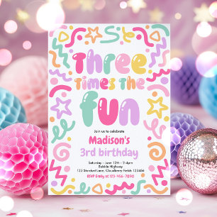 Invitation Ballon confetti Trois Fois Plus de Fun 3e Annivers