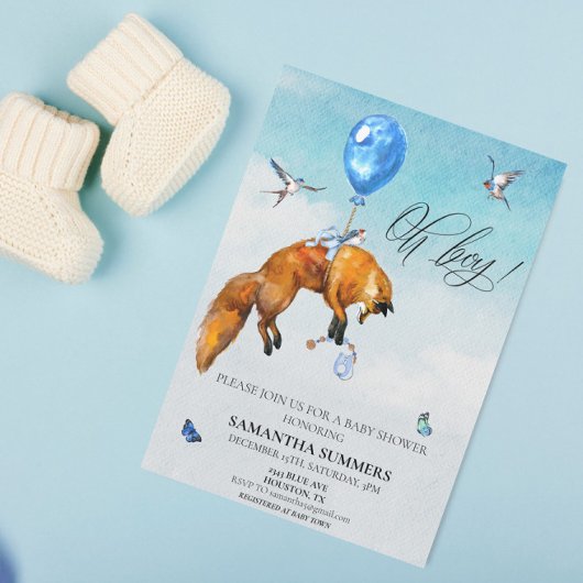 Invitation Ballon d'aquarelle Fox Oh Boy