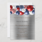 INVITATION BALLON D'ARGENT BLEU ROUGE PATRIOTIQUE ANNIVERSAIR (Devant)