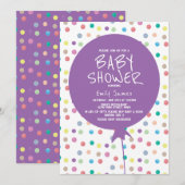 Invitation Ballon de Baby Shower Aquarelle Points Colorés (Devant / Derrière)