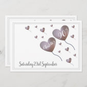 Invitation Ballon de coeur rose et pourpre 90e anniversaire (Devant / Derrière)