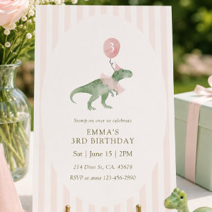 Invitation Ballon de dinosaure Rex Trois Rose Troisième Anniv