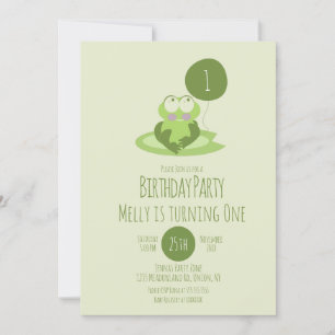Invitation Ballon de fête d'anniversaire de grenouille mignon