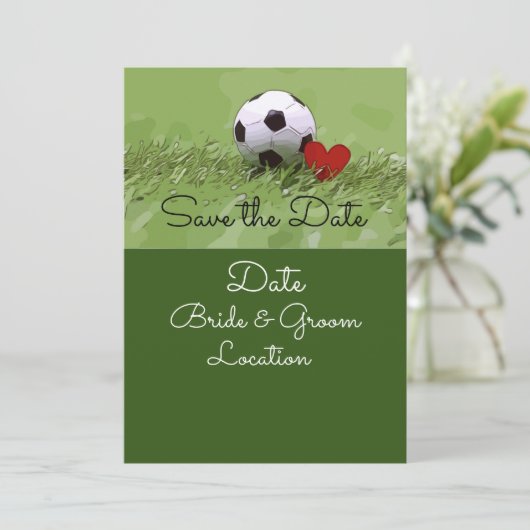 Invitation Ballon de football avec cœur rouge sur mariage ver (Debout devant)