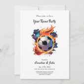 Invitation Ballon de football volant avec flammes. (Devant)