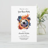 Invitation Ballon de football volant avec flammes. (Debout devant)