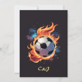 Invitation Ballon de football volant avec flammes. (Dos)