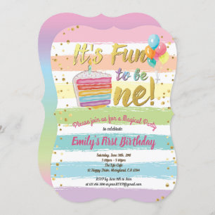Invitation Ballon de gâteau Rainbow 1er anniversaire